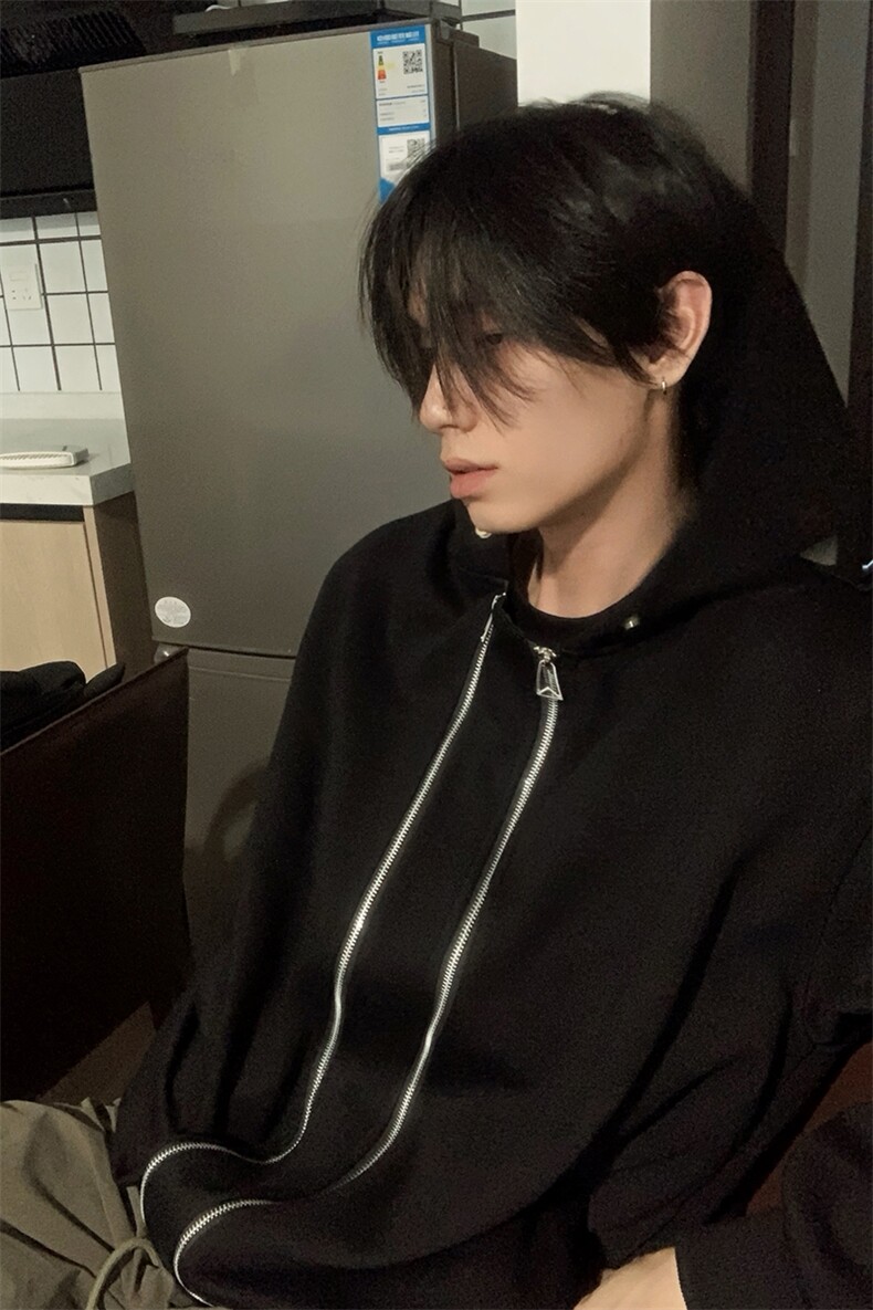 B221美式ins高街双拉链宽松开衫卫衣连帽外套SY2319-P95控128,男装卫衣,电商B221