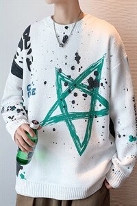 ！2023秋冬新款男士五角星扎染印花毛衣潮牌针织衫M313P65图片