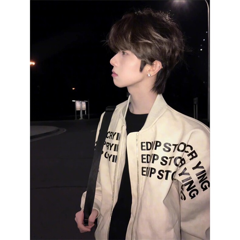 PU皮高质量字母夹棉棒球服情侣夹克外套男J81-常规P65加棉P75,男装夹克,星座1505