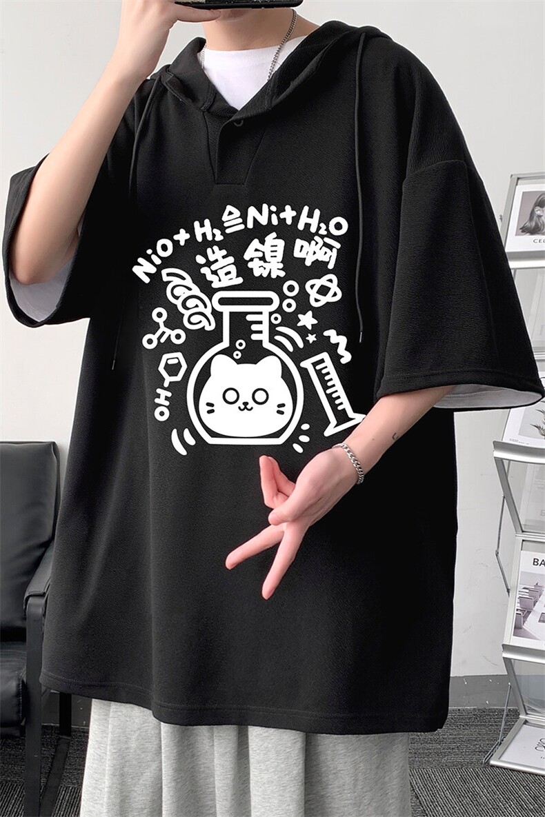 LD54421-P45NASA连帽短袖t恤男大码胖子带帽五分袖中袖,男装T恤,电商A040