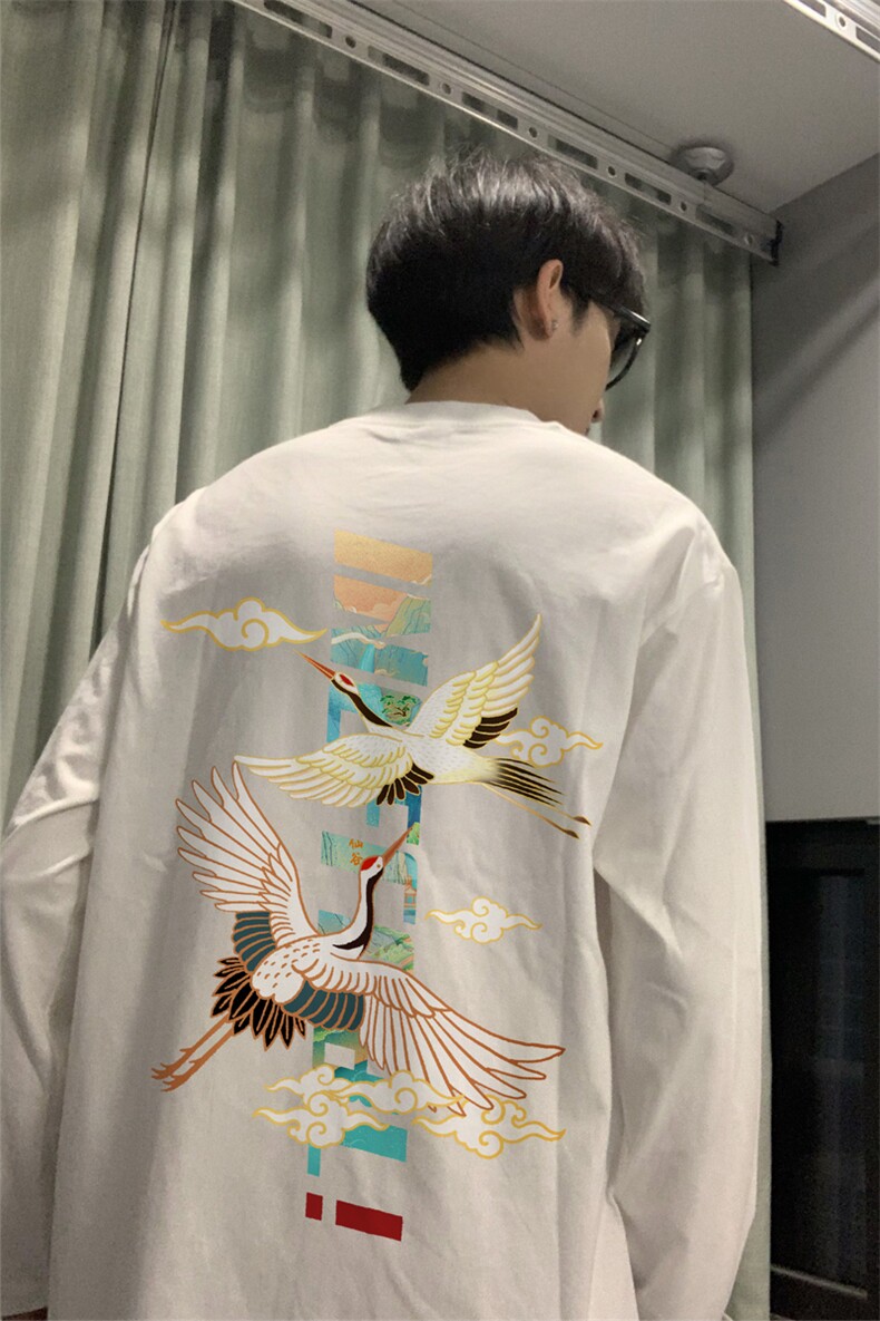 现货已做版权秋冬打底潮仙鹤宽松纯棉长袖男WY20-P30控48,男装卫衣,星座205-5