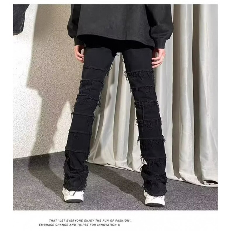 美式糜烂破坏毛边高街牛仔裤M5150-P60,男装牛仔裤,星座1109-3