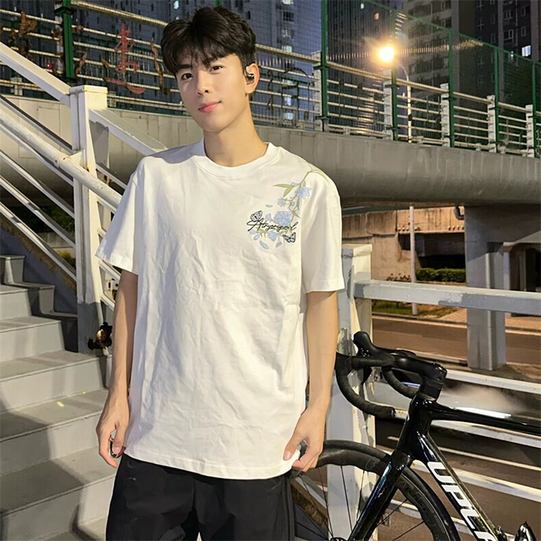万针全刺绣解构设计260克重磅双纱纯棉高品质美式高街短袖T恤特35,男装T恤,电商A486-1
