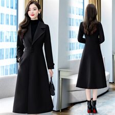 红色中长款双面羊绒大衣女秋冬显瘦本命年洋气西装领风衣毛呢外套，女装风衣，凝聚力