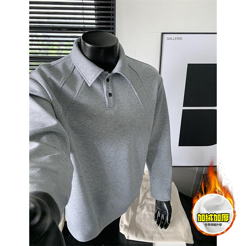 抖音得物高品质美式高街重磅曼巴棉结构螺纹拼接翻领卫衣长袖T恤，男装T恤，电商A486