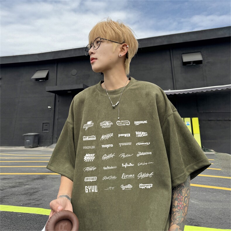2024夏季新款麂皮绒圆领短袖T恤RT419-特P19控38,男装T恤,电商B370