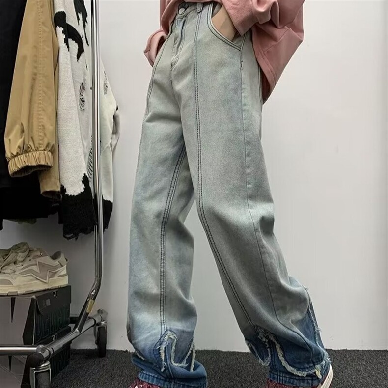 欧美vibe风渐变水洗高街牛仔裤男女情侣潮牌设计感长裤7022-p50,男装牛仔裤,星座1008-1