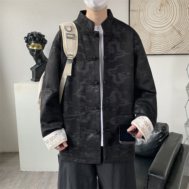 男士外套麂皮绒印花夹克盘扣立领唐装龙XZ1512-2508-P85,男装夹克,星座1512