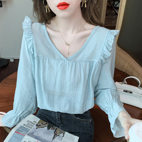 很仙宽松洋气棉麻防晒上衣早秋长袖衬衫女士上衣,女装蕾丝衫/雪纺衫,潮品会