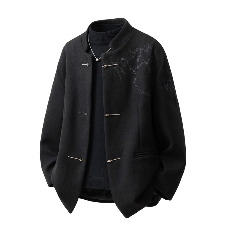 毛呢折棘荆棘立体绣大码M-5XL中式西服聚酯纤维XF78168P118，男装西服，星座227-7