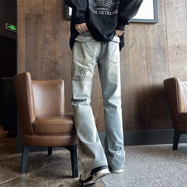美式牛仔裤男韩版潮流破洞帅气2023秋季ins宽松长裤RK908-P47图片