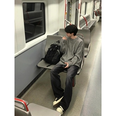 灰色破坏风毛衣男秋冬季潮牌痞帅慵懒cleanfit宽松内搭针织打底衫，男装针织衫/毛衣，星座1007（原301D）