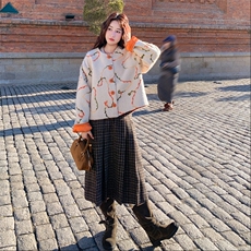 减龄撞色提花毛呢外套女秋冬2025新款小个子独特超好看高级感大衣，女装短外套，2C317