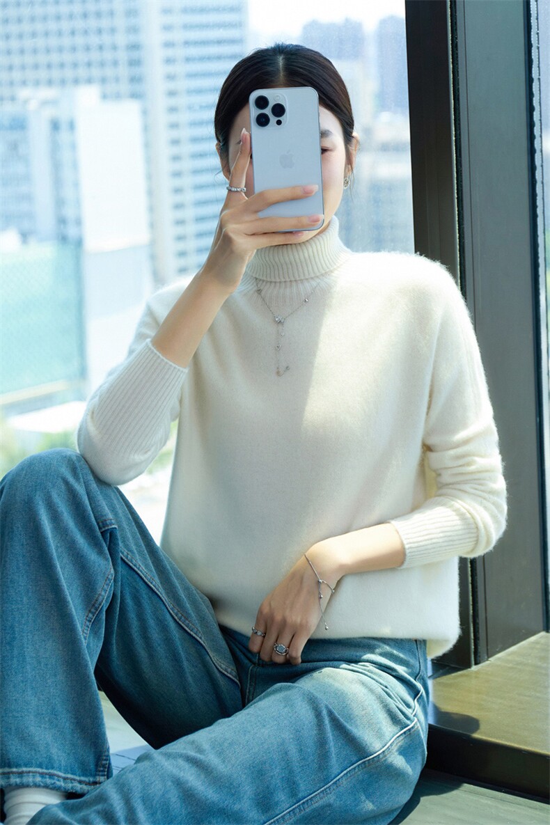 时尚百搭显瘦高领羊绒衫气质优雅保暖毛衣,女装羊绒衫,百越羊绒
