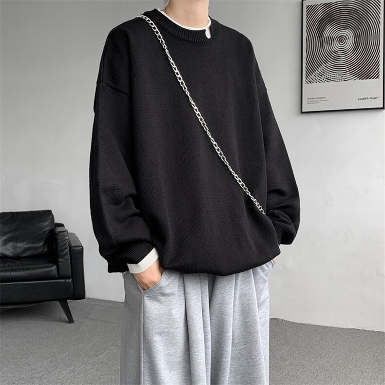 8XL-M假两件毛衣秋冬美式复古设计感针织衫慵懒线衣外套MY1505P68,男装针织衫/毛衣,电商B238