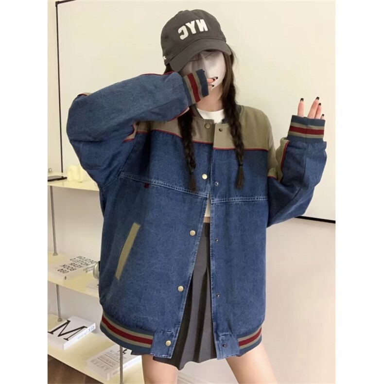 今年流行牛仔外套男女美秋季新款拼接百搭独特棒球服JK8527,男装工装外套,星座516A