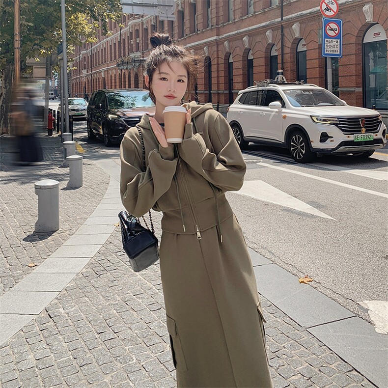 秋装新款套头连帽休闲配工装裙两件套212A-8803-P155-226,女装套装/套裙,浙宝212A