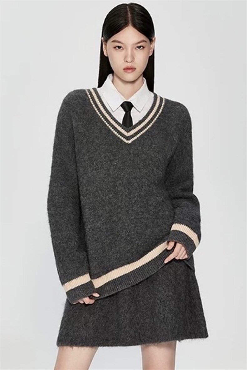 时尚百搭V领宽松羊毛衫显瘦舒适女装毛衣,女装羊毛衫,泰沅羊绒