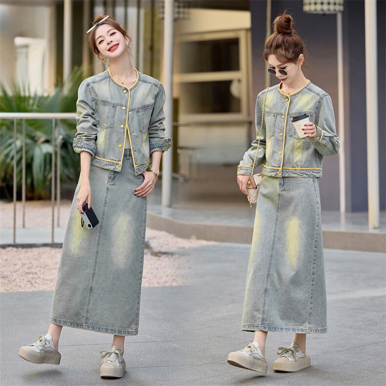 （新款现货）2026春秋超火气质减龄洋气漂亮独特牛仔套装裙两件套，女装套装/套裙，印象茜