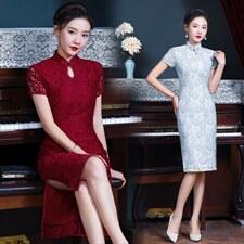 旗袍2025年新款改良小个子时尚高档蕾丝年轻妈妈装婚宴喜婆婆礼服，女装连衣裙，媚琳依坊