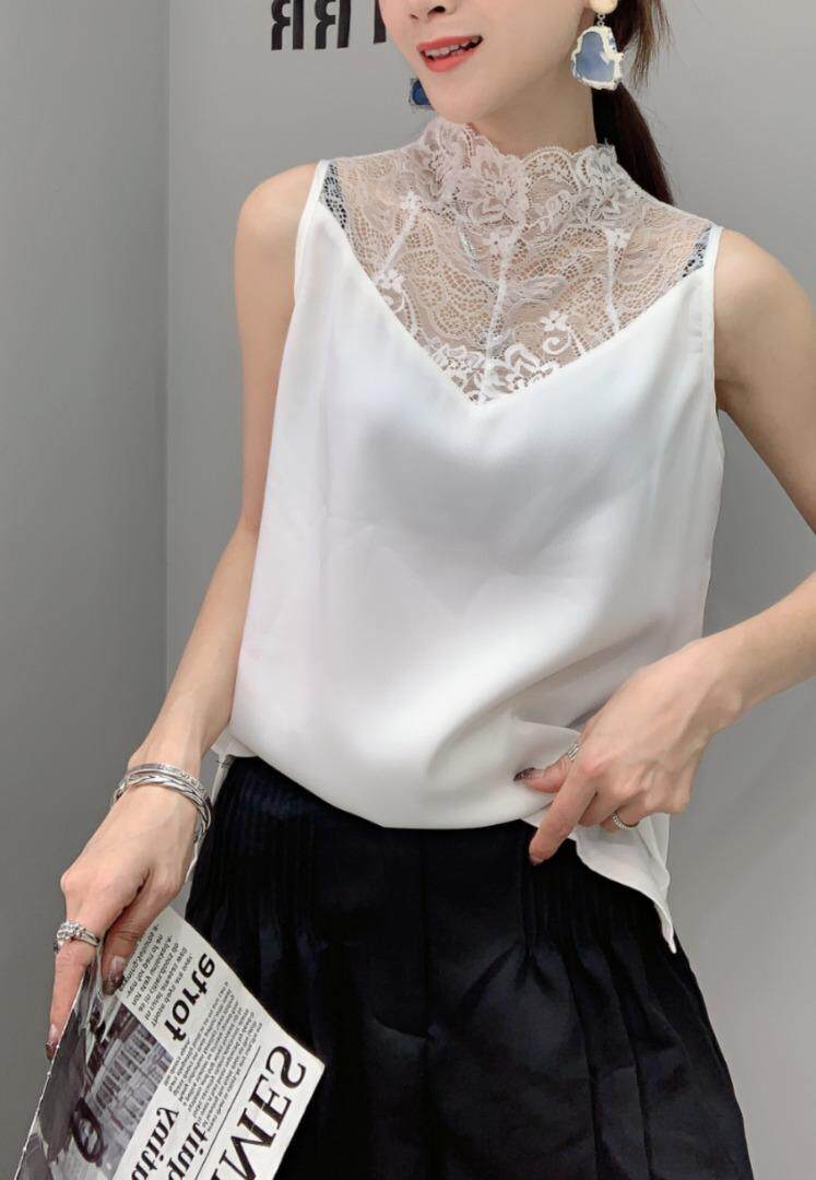 蕾丝拼接醋酸面料背心打底，女装背心吊带，帝瀛 DY