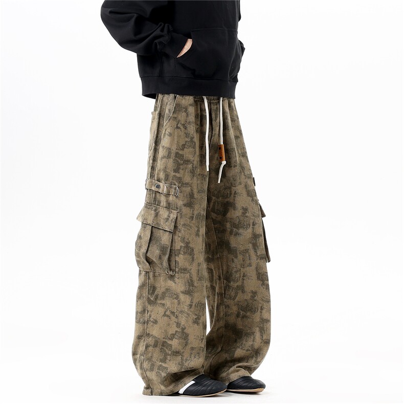 【现货】春装BKJ9062-P50控98宽松直筒迷彩裤工装阔腿裤牛仔裤，男装牛仔裤，电商B335