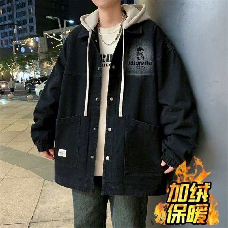 1506-1/M9221/P70牛仔外套男青少年秋冬宽松褂高中学生加绒百搭,男装工装外套,星座1506-1