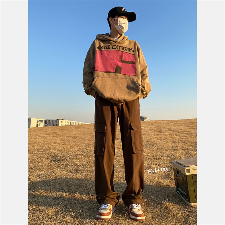 美式高街工装宽松直筒垂感阔腿裤棉715-6-BX20P65(控88）,男装休闲裤,星座715-6