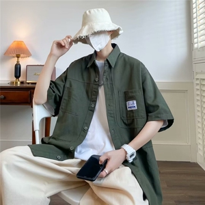 纯棉夏季新款五分袖衬衫男港风休闲工装衬衣外套宽松潮CY672-P46图片