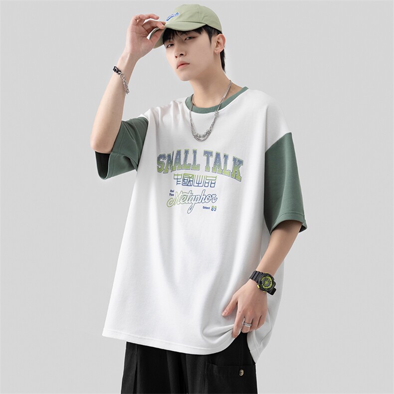 新款夏季短袖珠地面料宽松发泡印花假两件男士T恤ZDY3417-P51,男装T恤,星座717