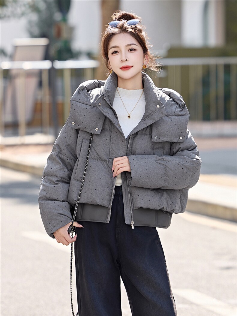 韩版高端白鸭绒连帽重工水钻休闲短款羽绒服外套女冬季2026新款潮,女装羽绒服,意芙