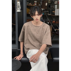 现货 夏季纯色亚麻潮宽松新中式大码棉麻短袖男MT08-特P25控48图片