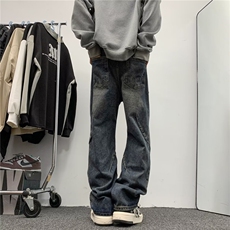 美式高街牛仔裤男韩版潮痞子个性2024冬季ins宽松长裤RK1257-P45，男装牛仔裤，星座412-3
