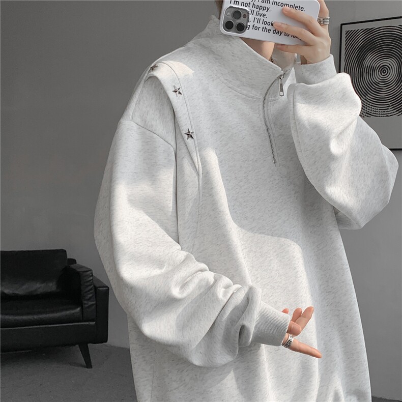 8XL-M星星铆钉半拉链卫衣大码重磅痞帅高街小众立领外套WY5109P58图片