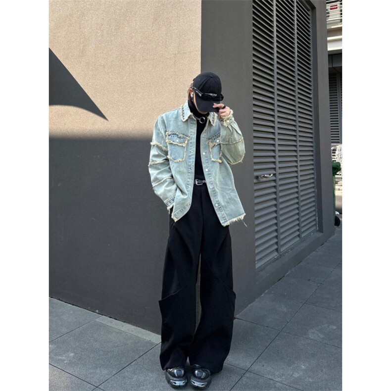 【有货】cleanfit黄泥色毛边牛仔外套男款美式高街夹克CT01LL-P65,男装夹克,星座1007（原301D）