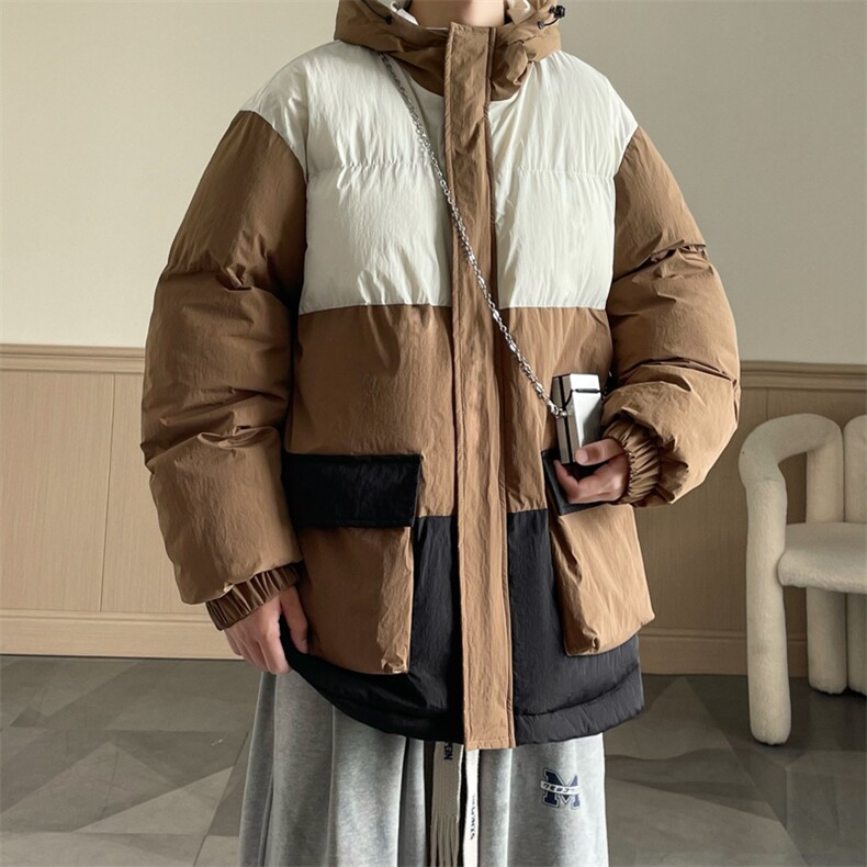 港风2026新品冬季宽松情侣装撞色棉衣棉服冬装加厚外套D008-P100,男装棉衣,星座717