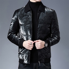 2023冬季新款羽绒服男保暖外套90白鸭绒纯色亮面翻领AJY9830-P155，男装羽绒服，电商B212（原钱塘6029）