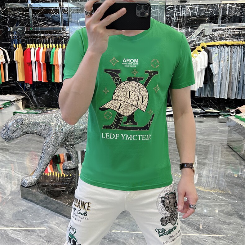 新款时尚高端精品欧货夏季男T恤短袖潮流抖音A227B-A-713-P45,男装T恤,电商A227B（原钱塘4066-1）