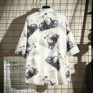 CS07--P45 夏季大码休闲男士冰丝衬衫男宽松个性印花外套男图片