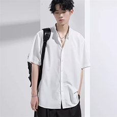 冰丝短袖衬衫男夏季薄款休闲立领衬衣大码宽松高级感寸衫CA236，男装T恤，星座1116A-2（原606A-1）