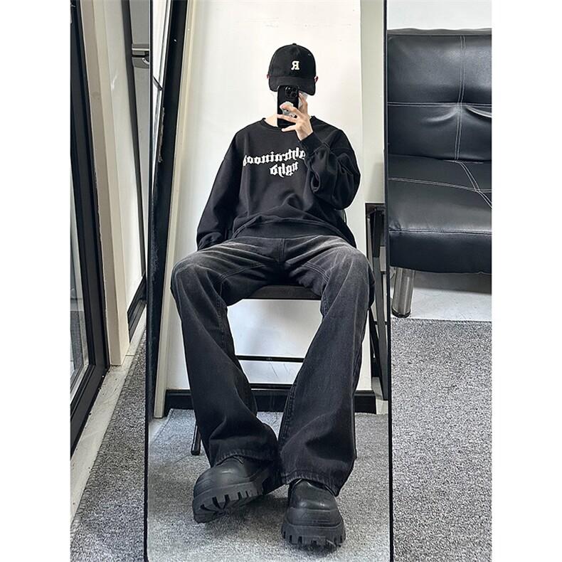 B221美式ins高街暗黑光版修身微喇牛仔裤LK23137-P55控78,男装牛仔裤,电商B221