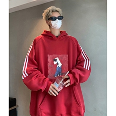 抖音得物供货提供视频秋冬重磅美式宽松织带连帽卫衣0458，男装卫衣，电商A486