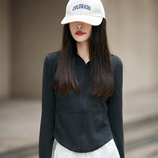 新款纯色修身短款卫衣连帽开衫女25秋冬通勤小个子短外套保暖上衣，女装针织衫/毛衣，佳绒高端店
