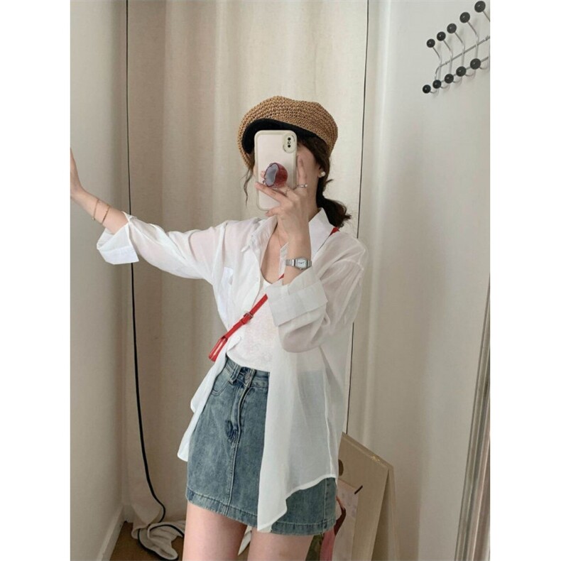 TC607-P45慵懒风透气防晒衬衫女长袖夏新款简约百搭休闲上衣,女装衬衫,星座617A-2