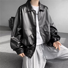 皮衣男港风潮流宽松款痞帅机车服青年飞行员帅气皮夹克皮外套潮，男装夹克，星座601-1