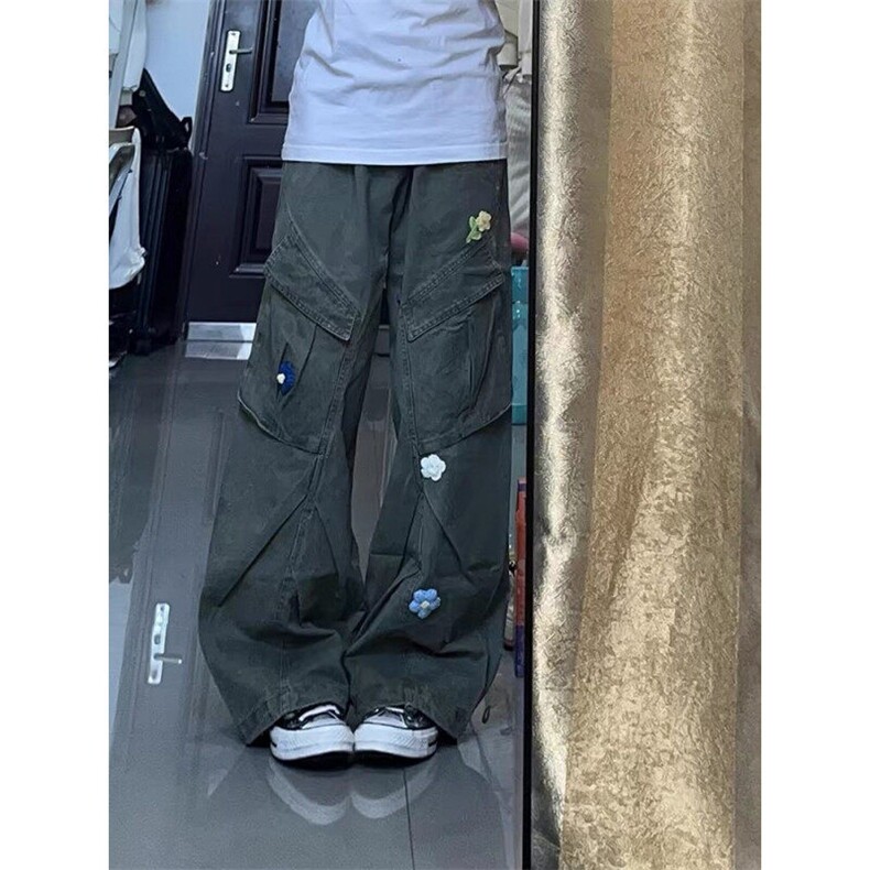 港风日系复古刺绣大口袋工装裤早春炸街高腰阔腿休闲裤ZK3886-P75,男装休闲裤,星座313A(原308A-2)