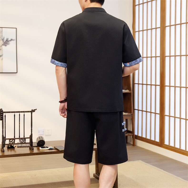潮风套装男新中式短袖衬衫时尚休闲短裤两件套JZ307-P58,男装牛仔裤,星座310B-3