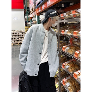 420克重磅棒球领纯色宽松休闲慵懒感上衣外套男女W4686-特价P58