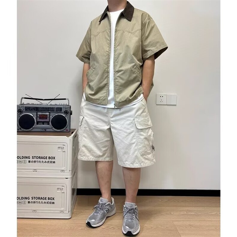 马登工装美式复古防水薄款短袖衬衫户外宽松半袖口袋猎装衬衣男夏,男装T恤,星座1210-1