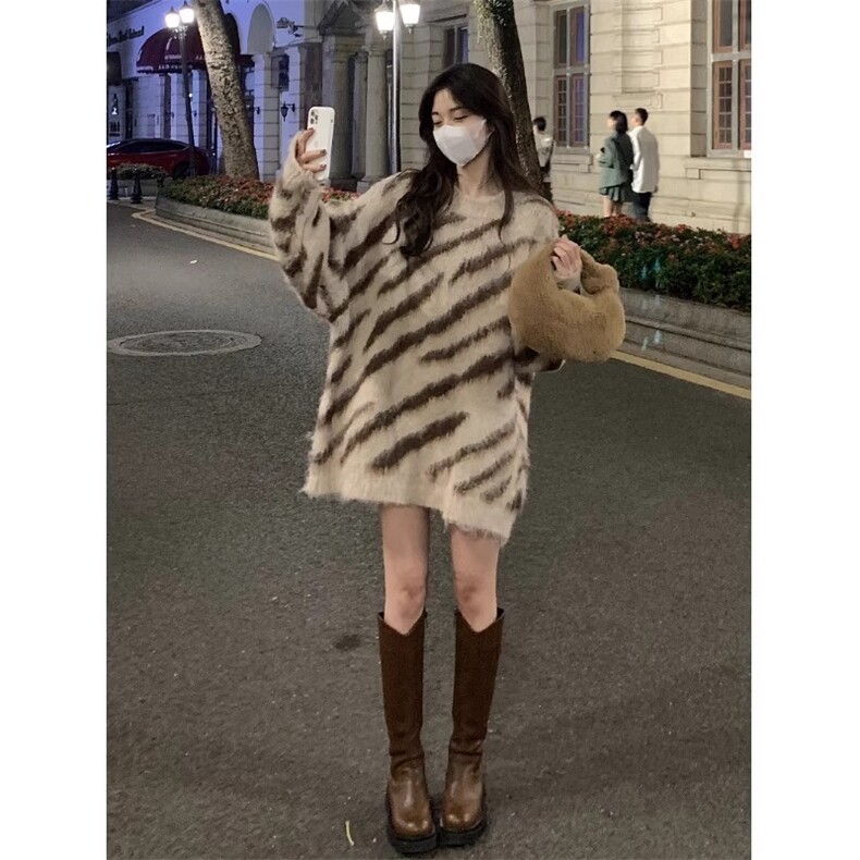 秋冬水貂绒条纹毛衣男圆领套头休闲潮牌日系复古痞帅青少年针织衫,男装针织衫/毛衣,星座506A